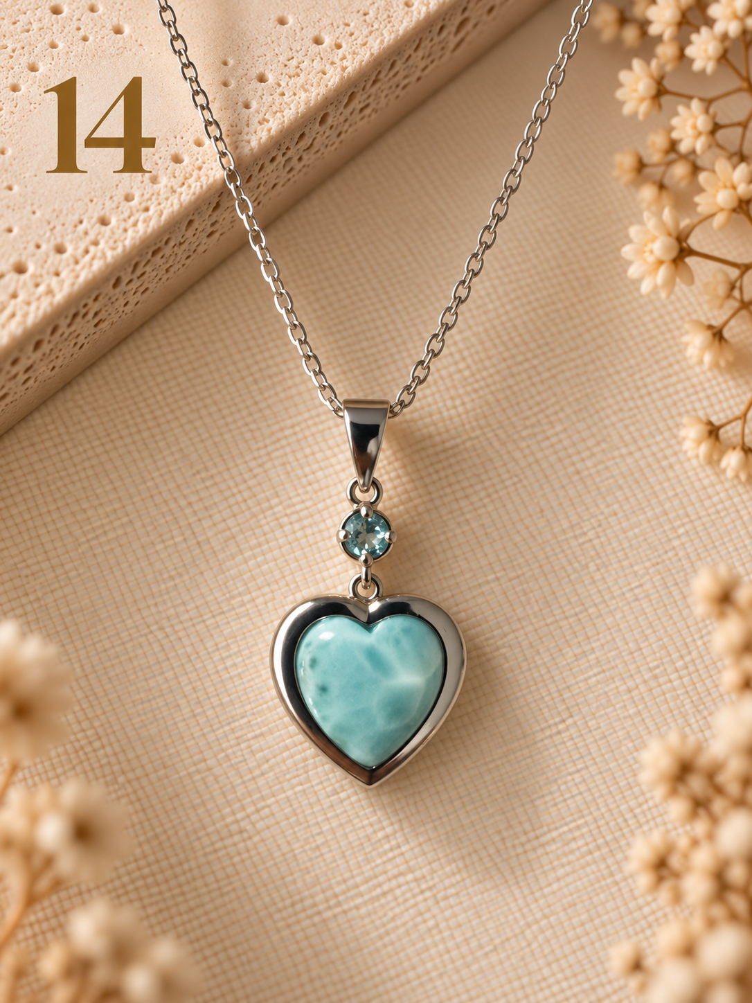Natural Larimar & Topaz Heart Necklace - 14