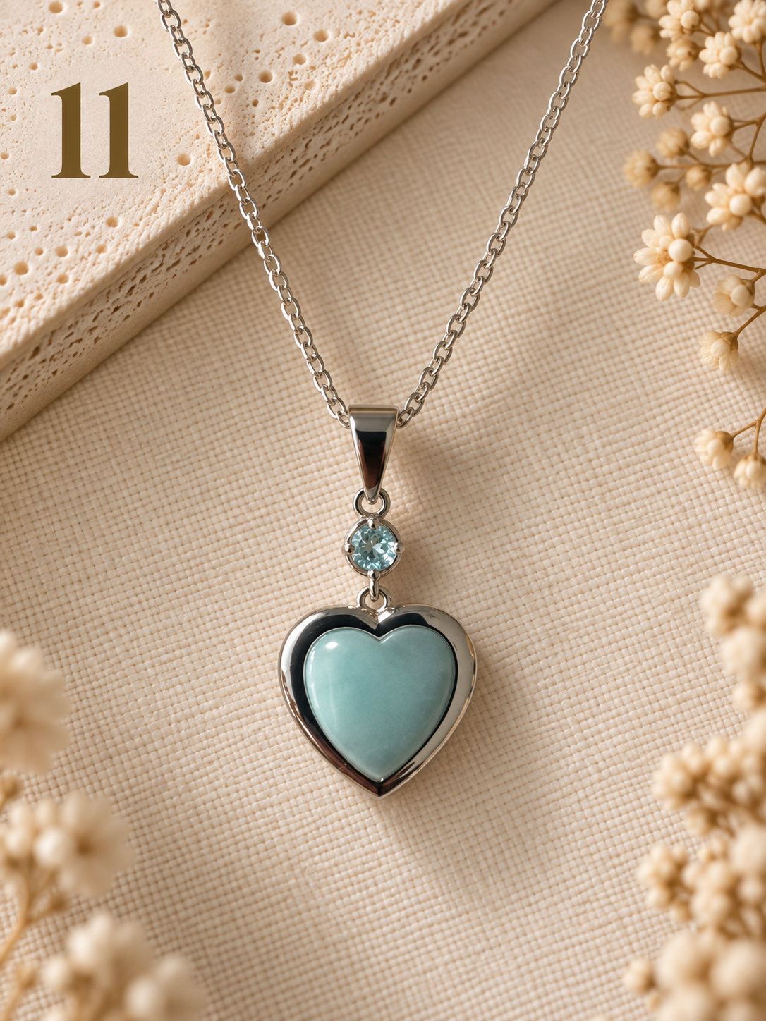 Natural Larimar & Topaz Heart Necklace - 11