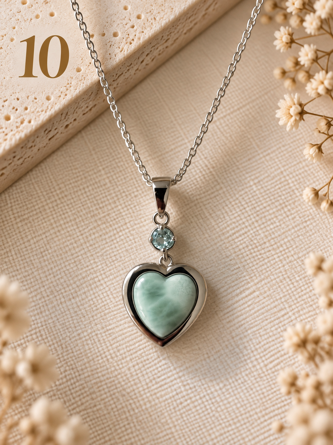 Natural Larimar & Topaz Heart Necklace - 10