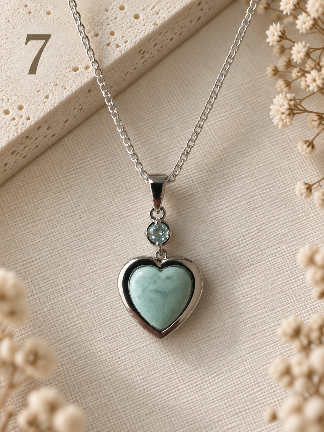 Natural Larimar & Topaz Heart Necklace - 7