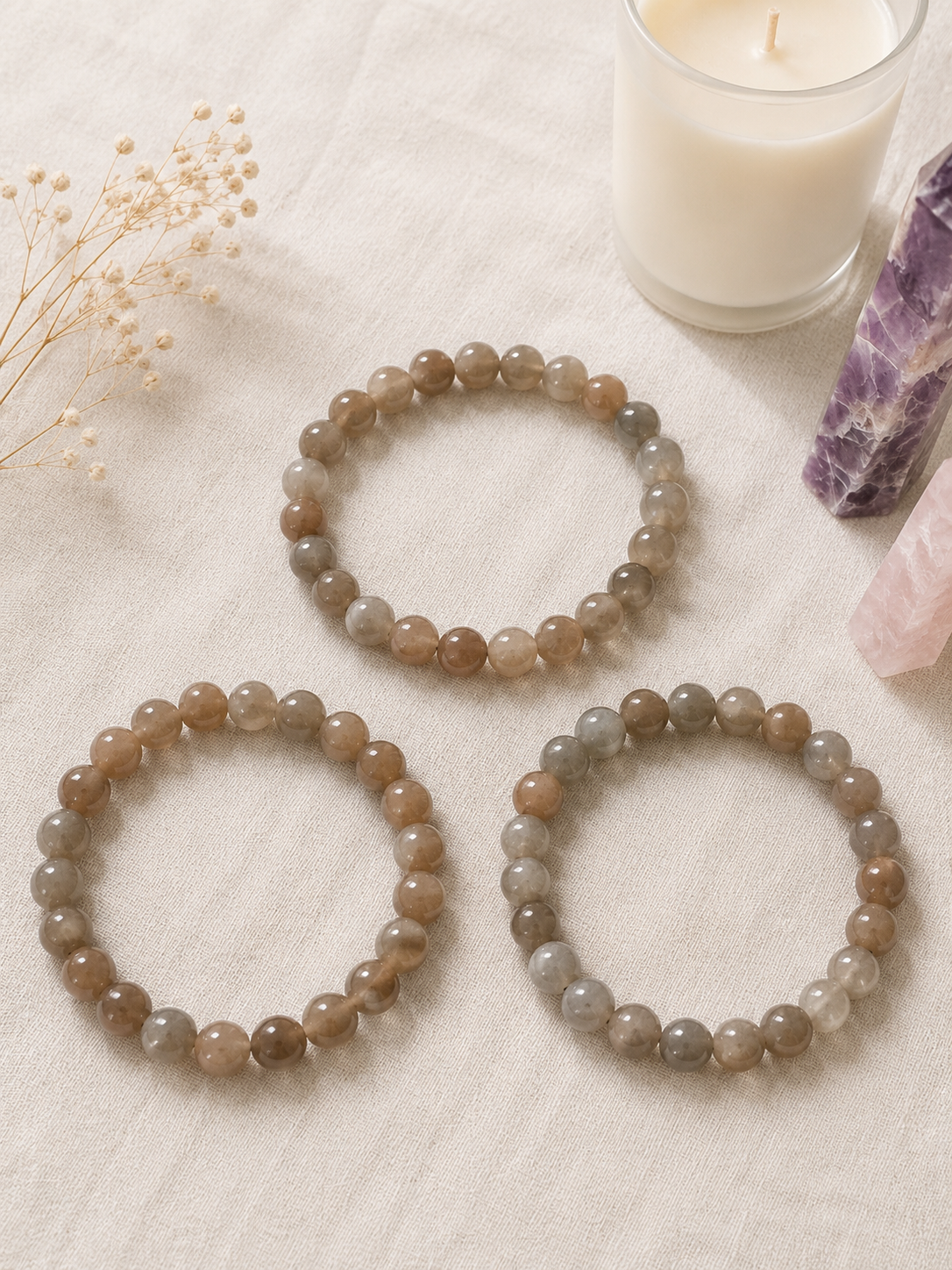 Peach Moonstone Crystal Bracelet