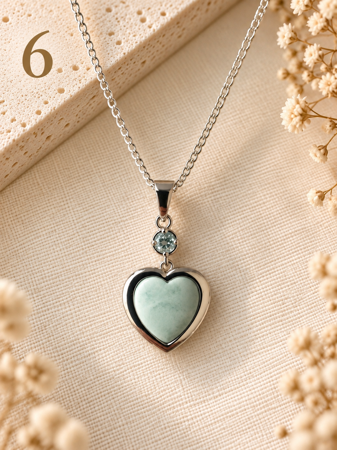 Natural Larimar & Topaz Heart Necklace - 6
