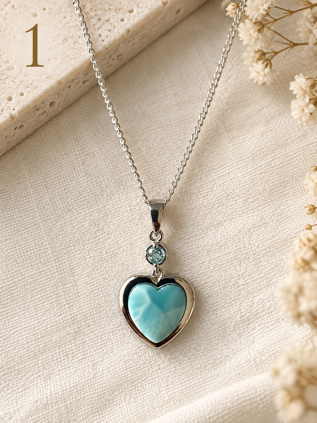 Natural Larimar & Topaz Heart Necklace - 1