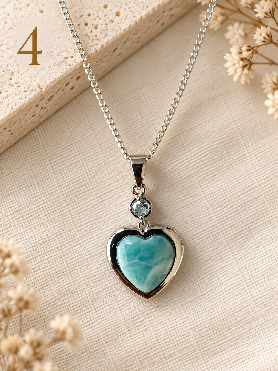 Natural Larimar & Topaz Heart Necklace - 4