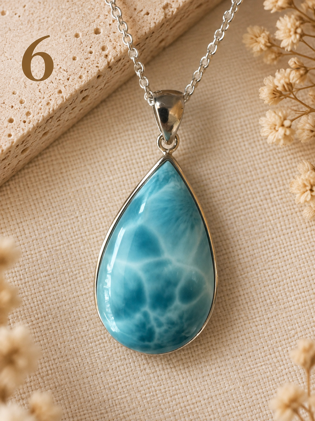 Natural Larimar Sterling Silver Pendant Necklace- 6