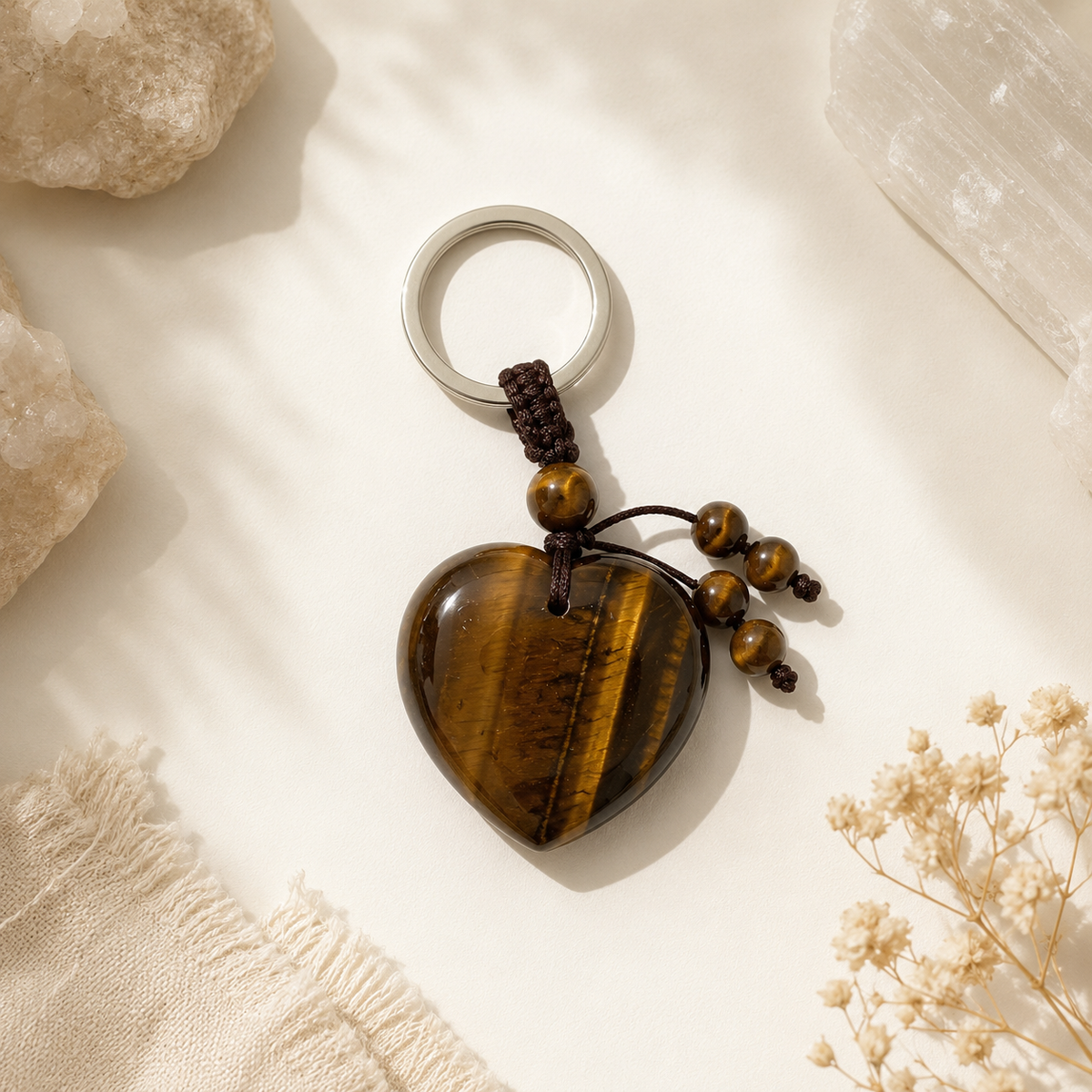 Tiger’s Eye Natural Crystal Heart Keyring
