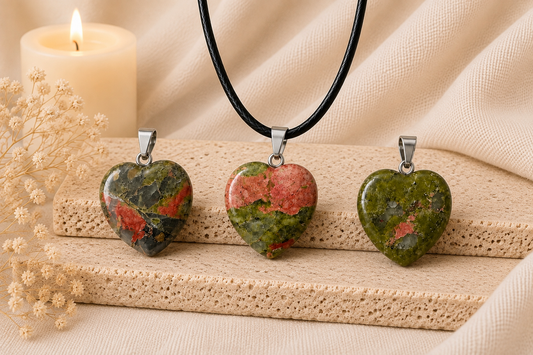 Unakite Crystal Heart Necklace