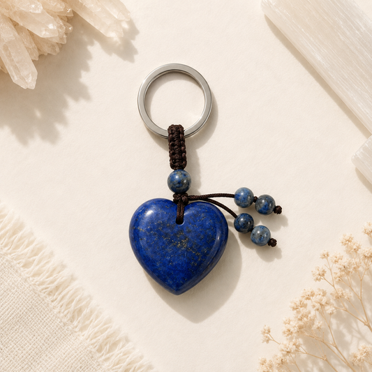 Lapis Lazuli Natural Crystal Heart Keyring