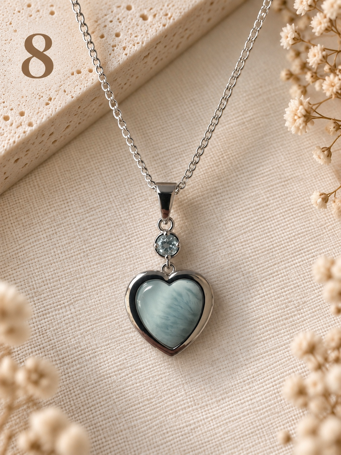 Natural Larimar & Topaz Heart Necklace - 8