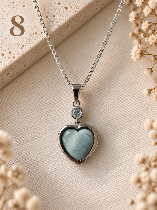 Natural Larimar & Topaz Heart Necklace - 8