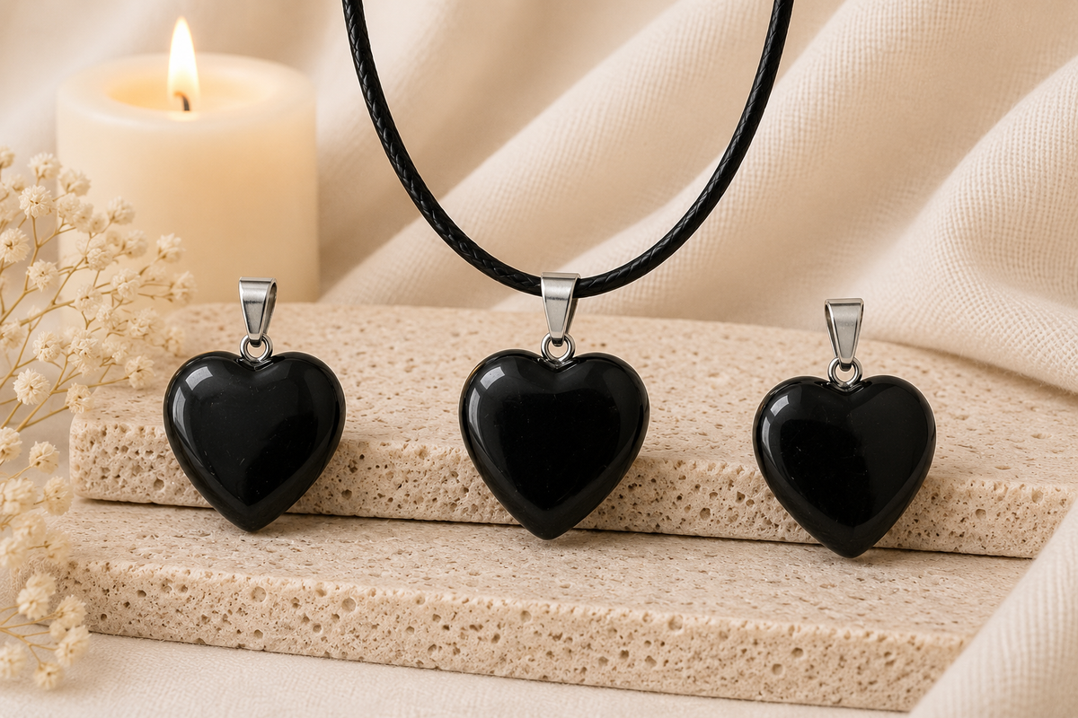 Black Obsidian Crystal Heart Necklace