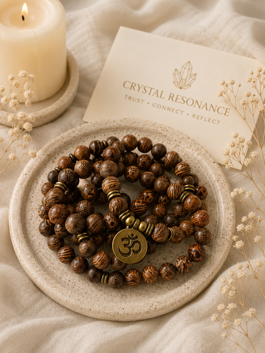 Om Wooden Mala Wrap Bracelet