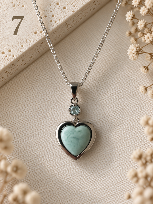 Natural Larimar & Topaz Heart Necklace - 7