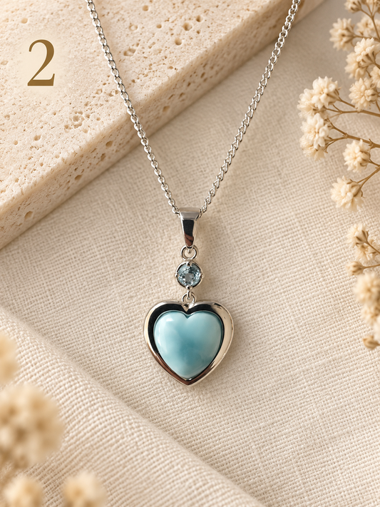 Natural Larimar & Topaz Heart Necklace - 2