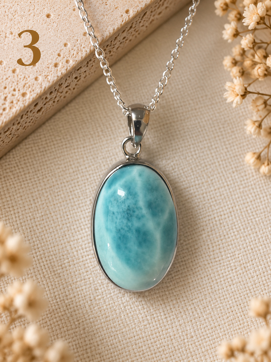 Natural Larimar Sterling Silver Pendant Necklace- 3