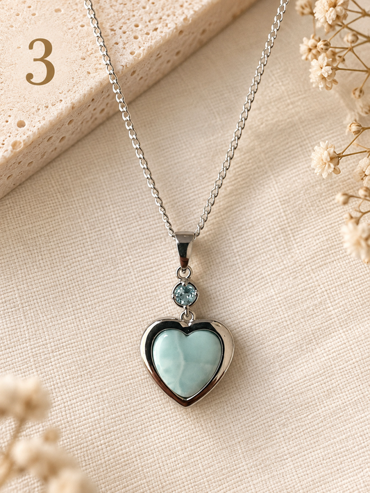 Natural Larimar & Topaz Heart Necklace - 3
