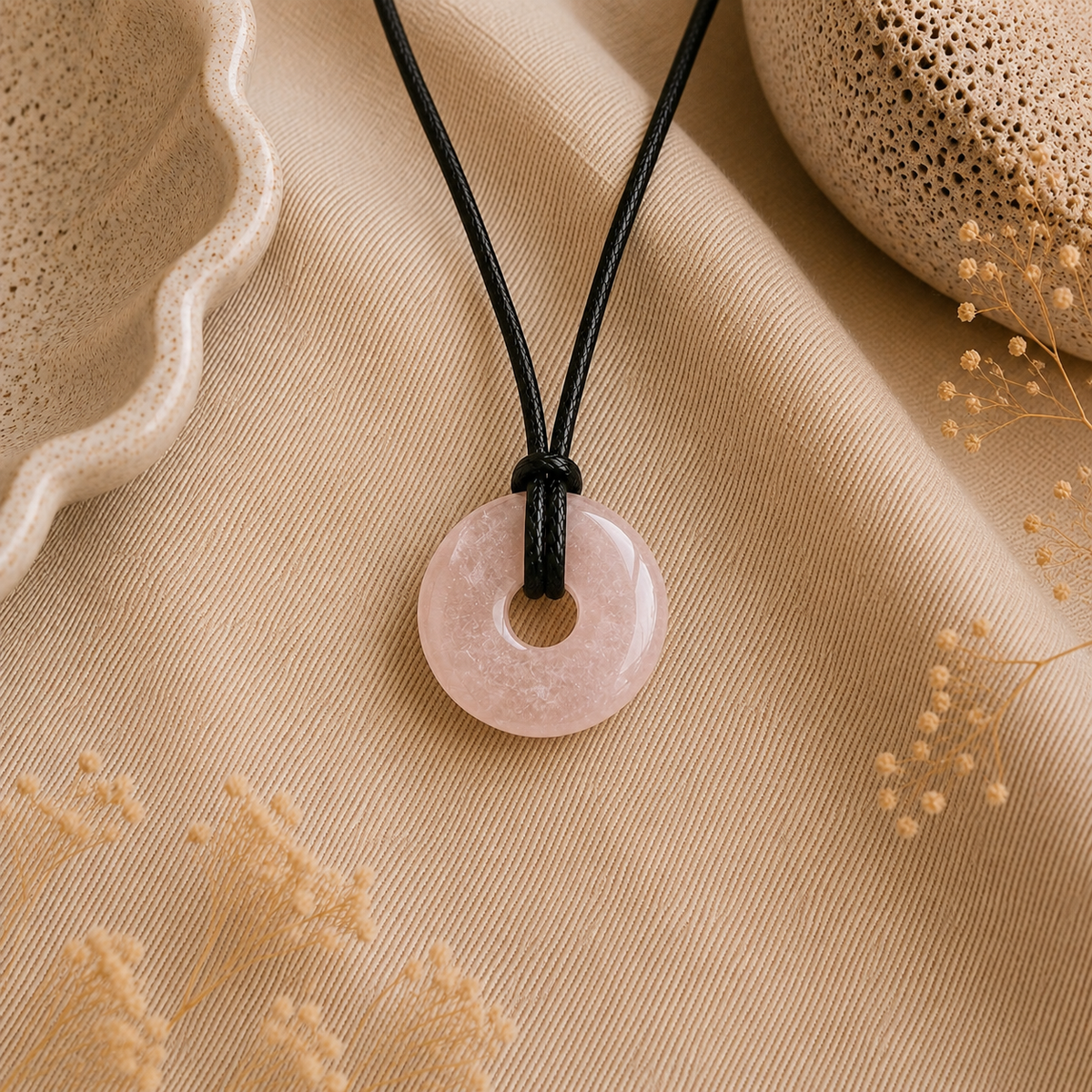 Rose Quartz Donut Necklace