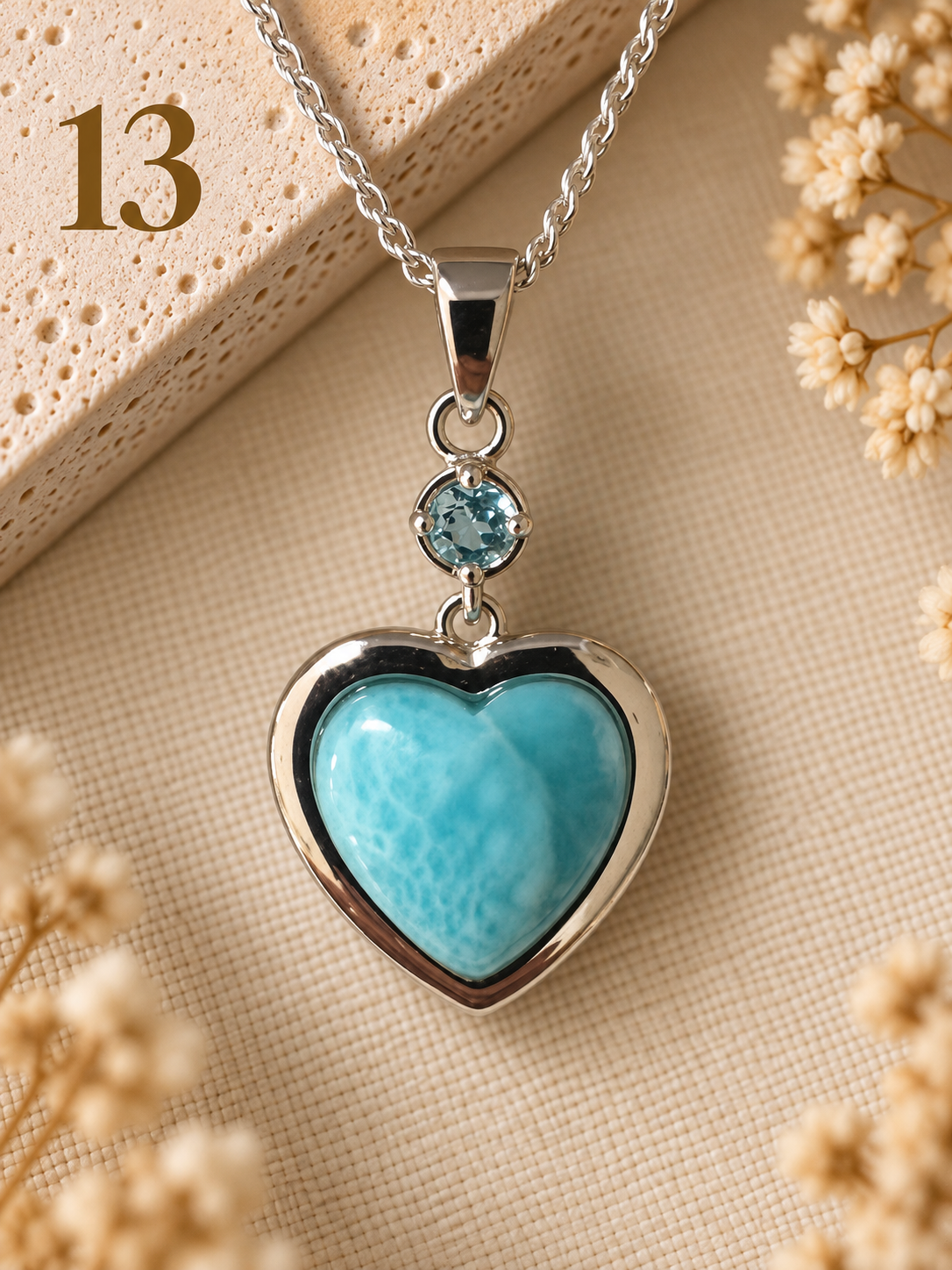 Natural Larimar & Topaz Heart Necklace - 13