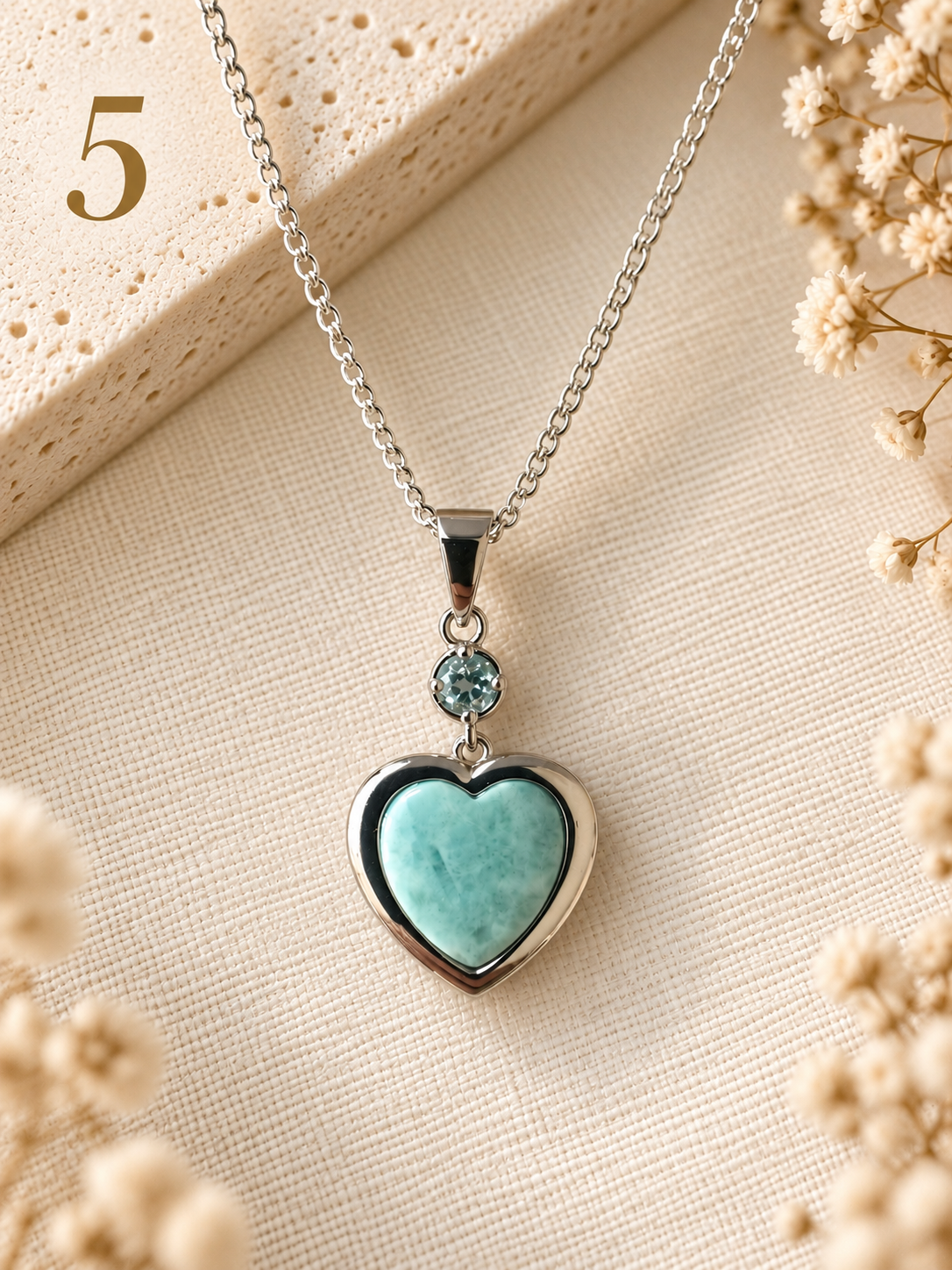 Natural Larimar & Topaz Heart Necklace - 5