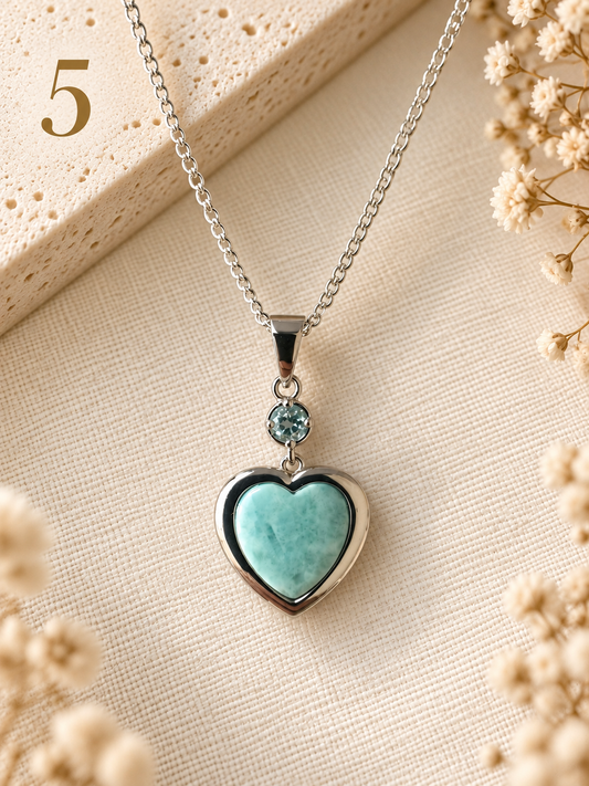 Natural Larimar & Topaz Heart Necklace - 5