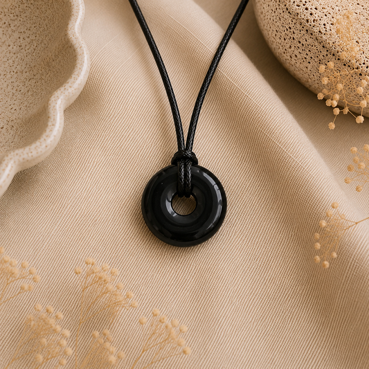 Black Obsidian Donut Necklace