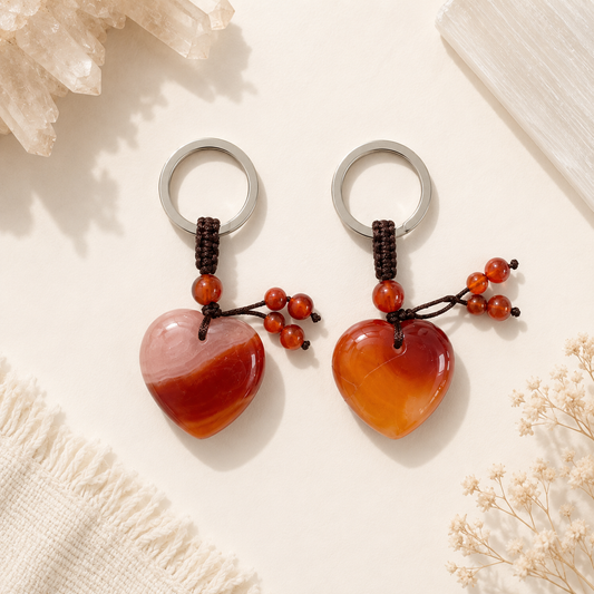 Carnelian Natural Crystal Heart Keyring