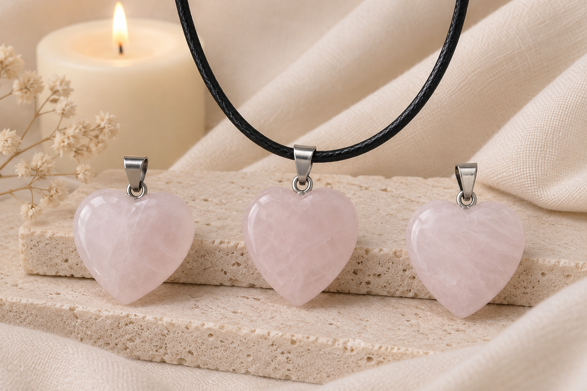 Rose Quartz Crystal Heart Necklace