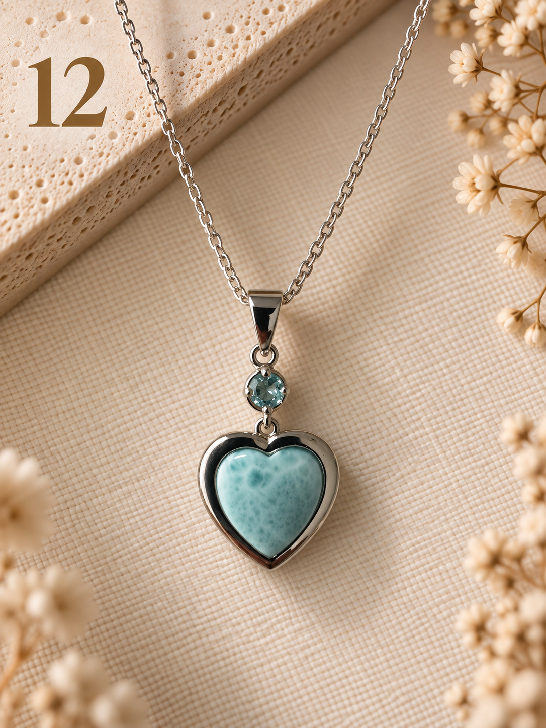 Natural Larimar & Topaz Heart Necklace - 12