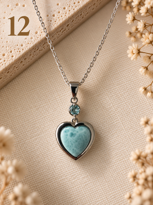 Natural Larimar & Topaz Heart Necklace - 12