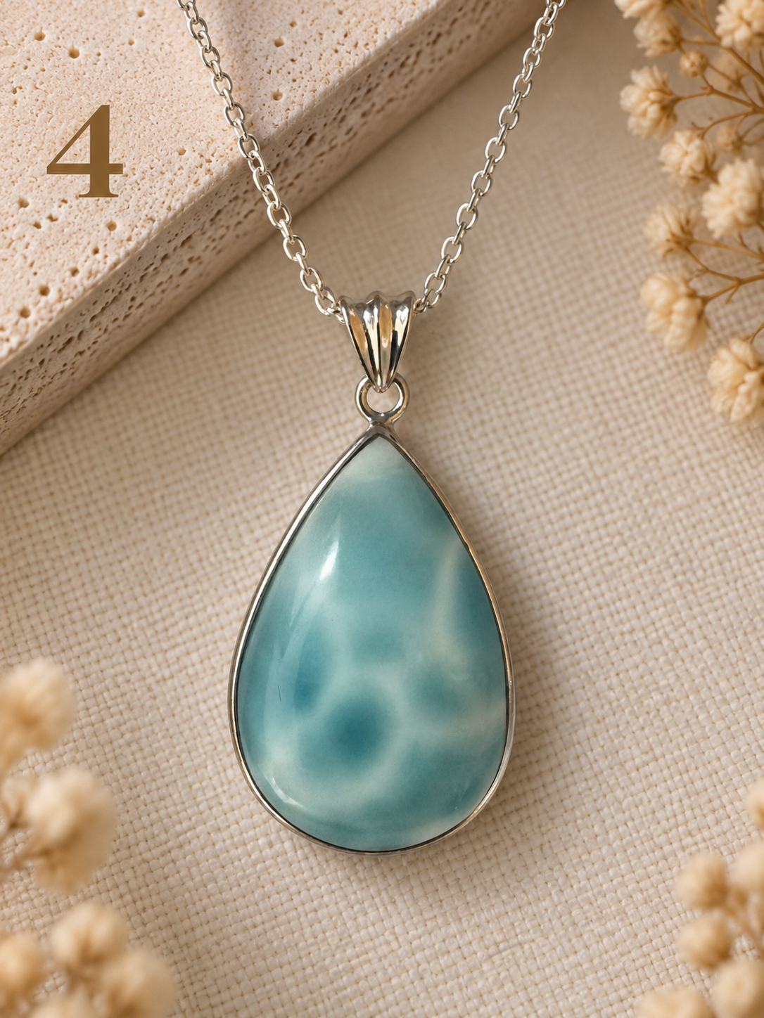 Natural Larimar Sterling Silver Pendant Necklace- 4