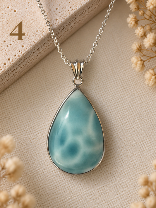 Natural Larimar Sterling Silver Pendant Necklace- 4