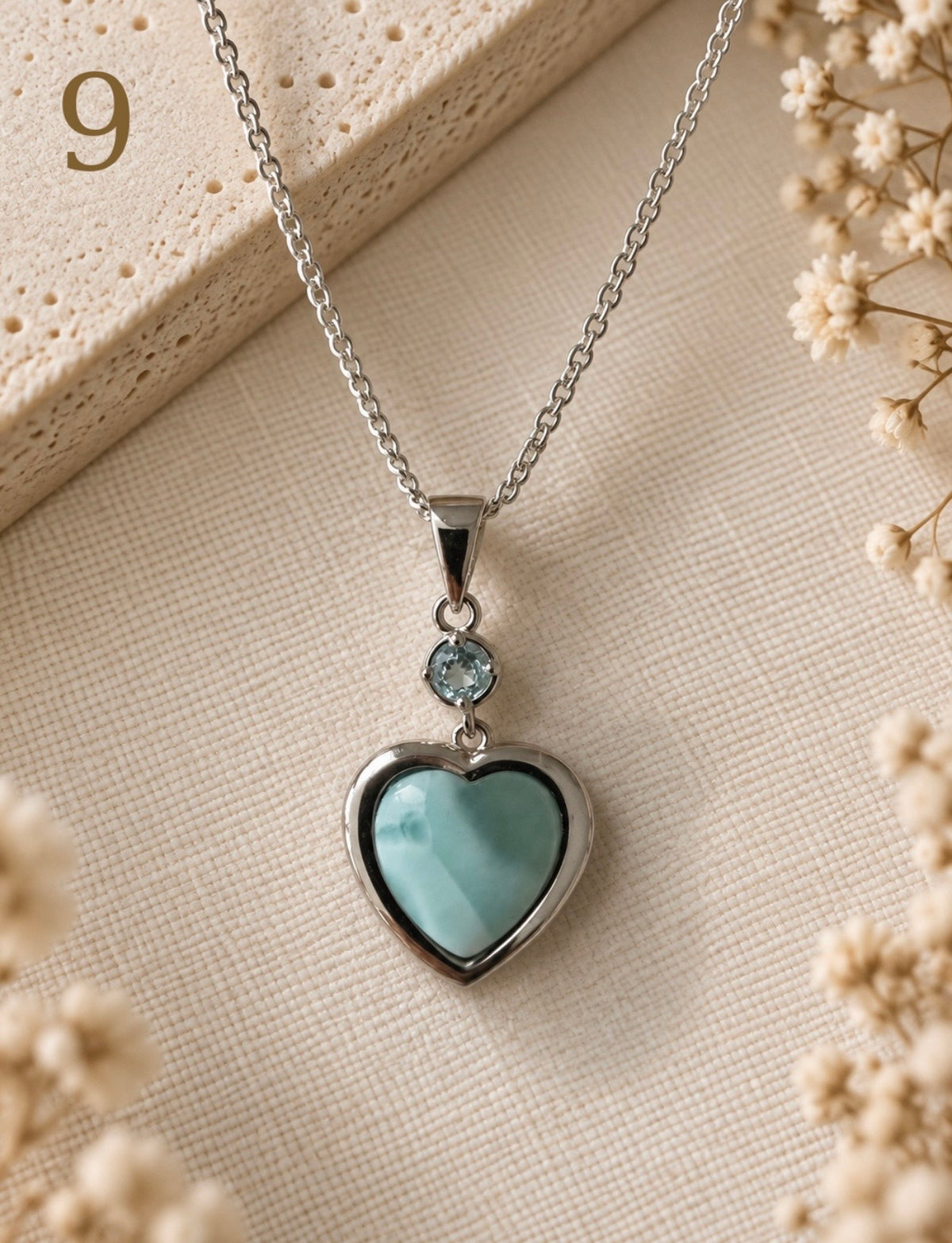 Natural Larimar & Topaz Heart Necklace - 9